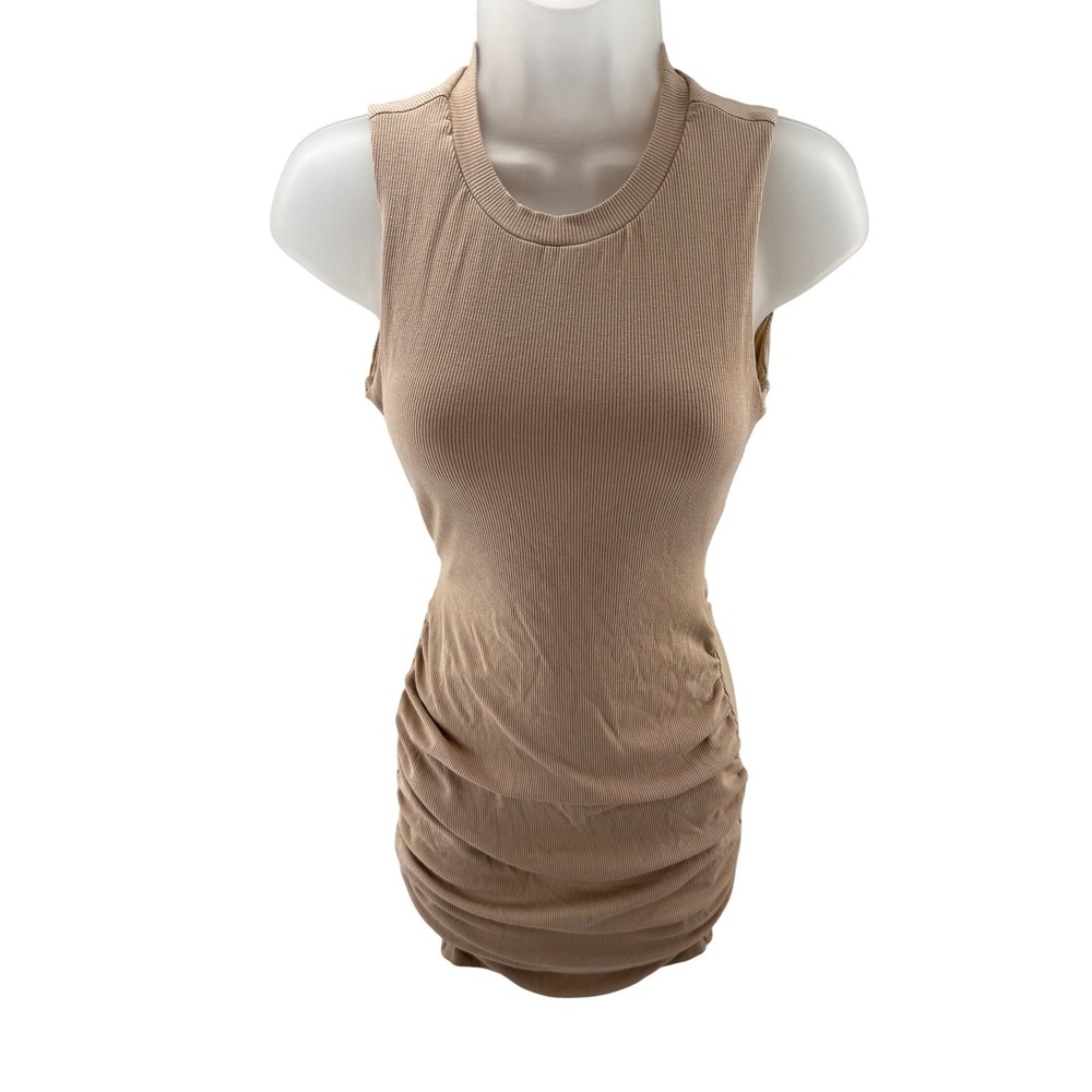 Mable Tan Hadlee Ribbed Ruched Open Back Dress MD2598 Small Stretch